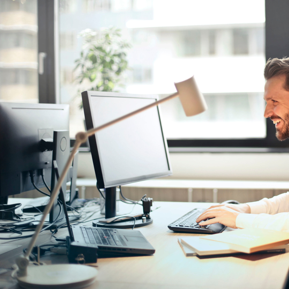 person working at a desk in an office